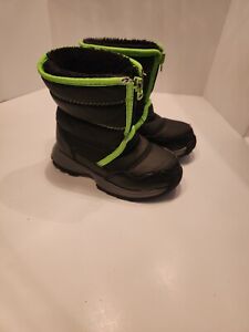 Wonder Nation Winter Snow Boots Black Green boys youth Size 10 faux fur