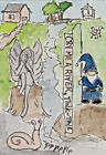 New ListingACEO Original Modern Naive Art Watercolor Painting Garden Gnome Humor Fairies