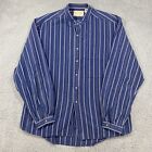 SCULLY Shirt Mens Large Western Star Button Blue Striped Band Collar Long Sleeve