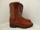 El Presidente Mens Brown Western Leather Cowboy Boots Ostrich Quill Print Sz 12