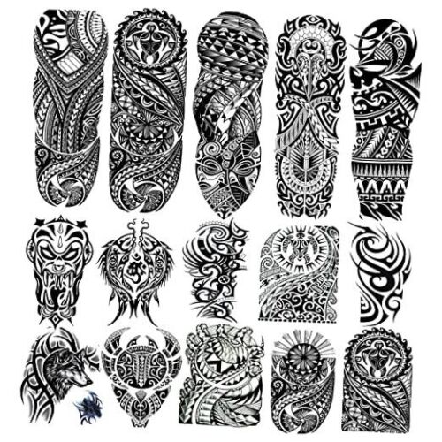 15 Sheets Tribal Totem Tempoary Tattoo Sleeves for Men Women, 5 Sheets Full