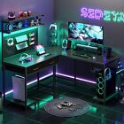L Shaped Gaming Desk with LED Lights&Monitor Stand Computer Desk for Home Office