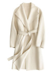 Women Long Wool Coat Lapel Collar Trench Coat Soft Warm Winter Outwear Belted