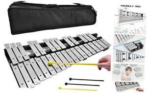 32 Keys Glockenspiel,Foldable Aluminum Xylophone for Adults, 32 Notes silver