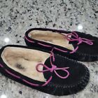 UGG Australia Moccasins Women / Youth Sz 4 Sherpa Lined Black Suede Flat Casual
