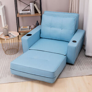 New ListingFloor Couch Convert Chair to Bed Single Lounge Gaming Sofa Folding Seat Blue