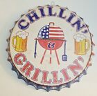 Chillin Grillin BBQ Beer Bottle Cap Americana Round Sign Metal Wall Art 16