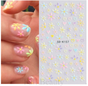 5D Nail Stickers Embossed Daisy Flower Bride Decals Nail Art Decoration DIY K157