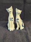 Pair Of Vintage Andrea By Sadek Cats with Blue Floral Pattern Figurines 6
