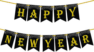Glitter, Happy New Year Banner 2023 - 10 Feet | Gold Happy New Year Sign for Hap