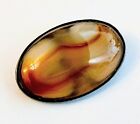 Vintage Antique Victorian Gem Sterling Silver Striped Agate Cabochon Brooch Pin