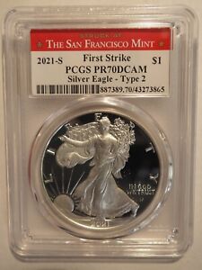 2021-S Silver Eagle Type 2 - PCGS PR70DCAM First Strike - SF Mint Label #0031