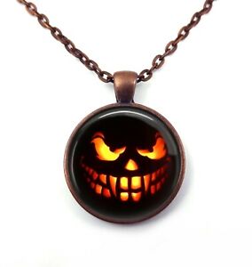 Jack o Lantern Carved Halloween Pumpkin Pendant Necklace or Key Chain Charm