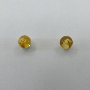 Genuine, Light Yellow BALTIC AMBER Stud 5mm Earrings 925 STERLING SILVER #2568