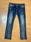 Rock Revival Jeans Adult 34 Blue Raven Boot Cut  Distressed Womens