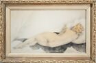 Stunning Antique Artwork Reclining Nude Female Portrait Illegibly Signed, FINE!