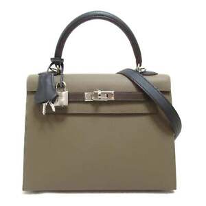 HERMES Kelly 25 handbag outside stitching Gray Ebenne/Black Etoupe Grey Epsom le