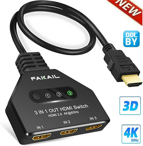Upgrade 4K HDMI Switch 3 in 1 Out 3 Port HDMI Hub for PS4/5 Xbox FireStick Apple