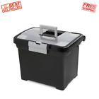 Portable Lockable File Box Storage Organizer Sterilite Handle Black Plastic