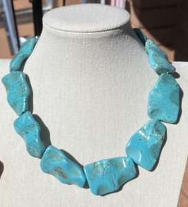 Gorgeous extra large chunky matrixed curved TURQUOISE beaded necklace 20