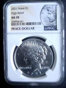 2021 Peace Dollar, NGC MS-70, High Relief Lustrous Flawless Gem!++++