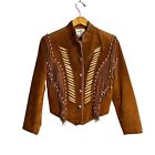 Scully Fringe Beaded Embellished Brown Suede Leather Western Jacket Size Small