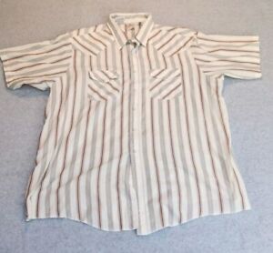 Vintage Western Frontier Snap Shirt Mens 3Xl Brown Blue White Striped Cowboy