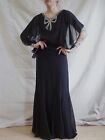 Vintage 1930s Dress Rhinestone Embellished Bow Capelet Chiffon Gown 1920s Rare