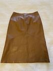 VS2 Vakko Leather Midi Skirt Brown Pencil Skirt Size 12 100% Leather Vintage Y2K