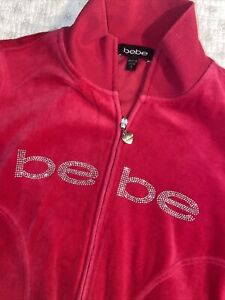 Bebe Zip Up Sweatshirt Jacket Rhinestone Logo Magenta Hot Pink M Medium