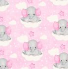 BOLT END 33 INCHES Baby Elephants on Light Pink Comfy Cotton Flannel Fabric