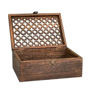 New ListingWooden Decorative Storage Box with Hinged Lid and Latch - Large Rustic Trellis