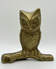 Small Solid Brass Owl Bird on Branch Figurine Statue