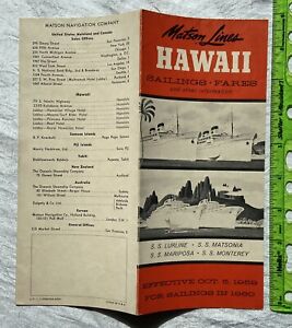 Vintage Matson Lines Fold Out Brochure Hawaii Sailings SS Matsonia Mariposa