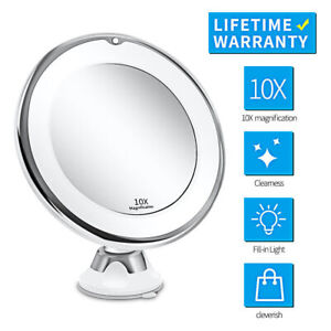10X LED Lighted Portable Makeup Mirror Magnifying with Locking Suction Cup USA