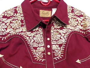 NWT NEW MEN's SCULLY BURGUNDY FLORAL TOOLED EMBROIDERED WESTERN SHIRT SIZE XXL