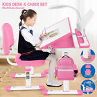 Height Adjustable Kids Study Desk Chair Set Table w/Lamp,Drawer,Chair Cover Pink