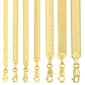 10K Yellow Gold Solid 3mm-9mm Flat Silky Herringbone Chain Necklace 16