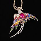 New Luxury Enamel Crystal Phoenix Bird Animal Pendant Long Chain Necklace/Brooch