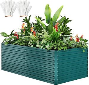 6x3x2ft Raised Garden Bed Kit, Outdoor Large Metal Patio Planter Box w/ 2 Gloves