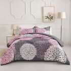 3PCS Pink and Grey Comforter Set Size, Floral Bedding King Grey Pink Floral