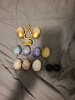 Vintage Colored Marbles Stone Eggs Lot of 9 Multicolored Alabaster Some W Stands