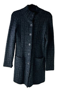 Eileen Fisher Womens XS Wool High Collar Button Tunic Cardigan Sweater Minimalis