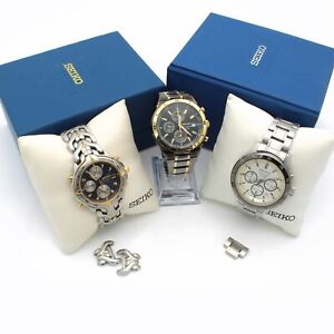 Seiko SS 100M Chronograph Mens Wristwatches w/ Boxes Lot of 3 #WB733-2