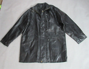 Vintage 90s Black Leather Trench Coat Jacket Mens Size XXL Hip Length Quilted