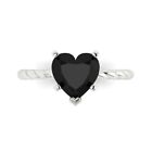 2 Heart Cut Designer Rope Statement Natural Onyx Ring Real Solid 14k White Gold
