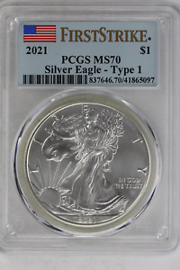 Type 1 2021 American Silver Eagle First Strike PCGS MS 70