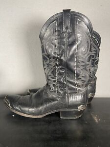 Dan Post Cowboy Western Boots Size 12 D Black Lizard White Stitching Pull On
