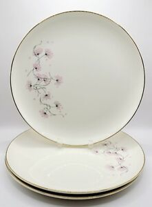 Vintage Taylor Smith Versatile Set of 3 Dandelion Dinner plates Pink Gold MCM