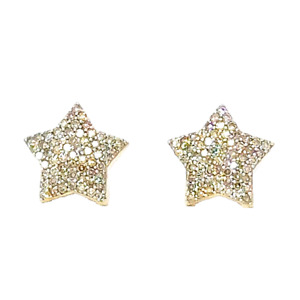 10k Yellow Gold Natural Diamond Star Shape Earrings Micropave 10mm Screwback